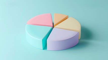 Obraz premium Simple D pie chart with soft, pastel-colored parts and minimal labels for a clean look