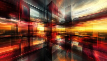 Abstract futuristic city skyline, dynamic perspective.  
