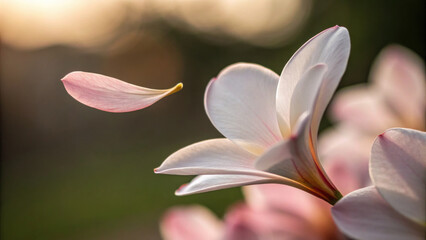 Fototapeta premium Delicate flower petals gracefully fall from blooming blossom, capturing serene moment in nature beauty