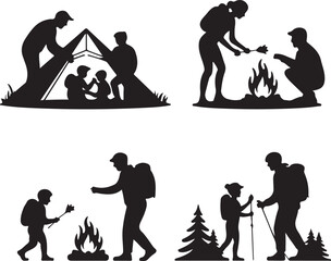 Family Camping Activities Silhouette Illustrations