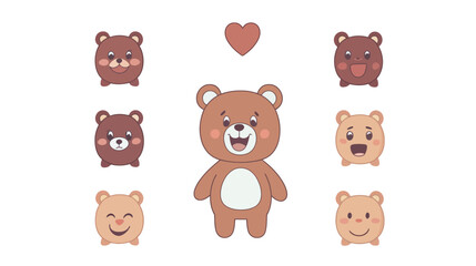 Fototapeta premium Cute Little Bear with Nine Grid Emoji – Vector Graphic Design