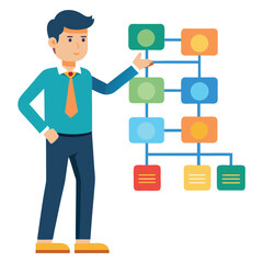 Team leader pointing at flowchart