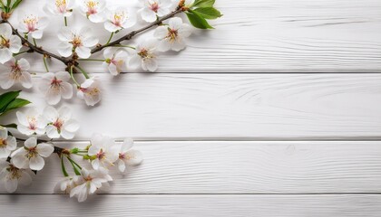 spring background cherry flower on the white wood background high quality photo