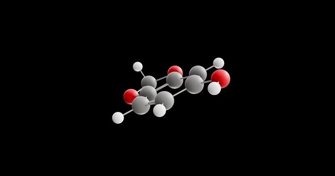 Sesamol molecule, rotating 3D model of phenol antioxidants, looped video on a black background