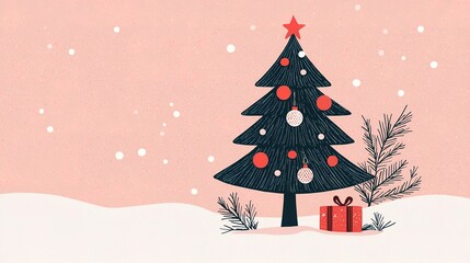 Minimalist christmas tree decoration festive home digital art modern style simple view holiday concept