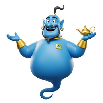 Cartoon genie with lamp vector illustration image isolated on white background