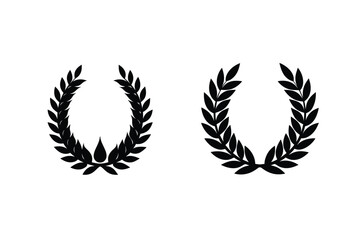 Black Silhouette Laurel Wreath Set Vector Illustration Isolated On White Background