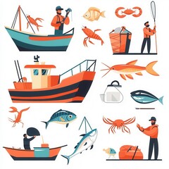 set of cartoon ships