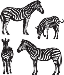Four Zebra Silhouettes in Different Poses