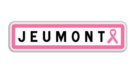 Panneau de sortie de Jeumont, Nord, Hauts-de-France avec Ruban Octobre Rose