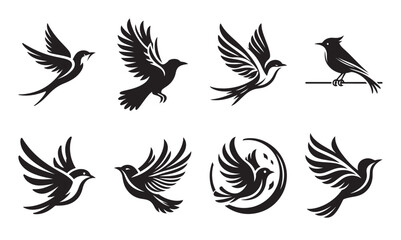 A Set of Flying Birds Silhouettes