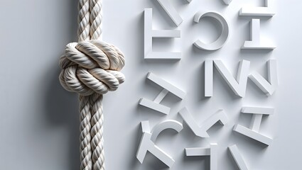 Isolated brown rope with a tied knot shows strong nautical texture on white