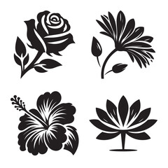 Modern black and white silhouette flower logo in minimal vector style © Adventure