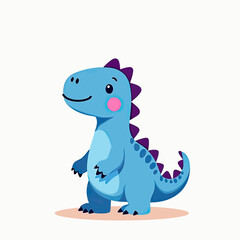 Fototapeta premium Cartoon Blue Dinosaur Illustration: Cute, Minimalist Design with Purple Highlights on White Background - Perfect for Kids' Products 