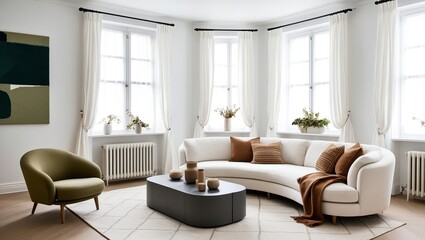 Elegant Living Room with White Furniture and Natural Light
