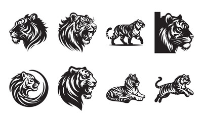 Tiger silhouettes vector illustration set