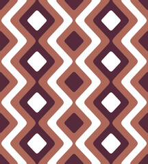 Seamless abstract geometric pattern with a retro composition of zigzag lines and diamonds. Lozenge design. Simple flat color style. Vector illustration.
