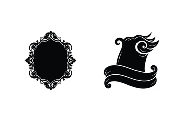 Ornate Frame And Decorative Scroll Elements In Black Silhouette On White Background