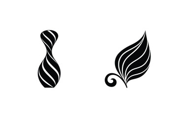 Elegant Black Vase And Leaf Design Elements On White Background Illustration