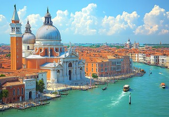 Naklejka premium Scenic grand canal view with basilica di santa maria della salute in venice