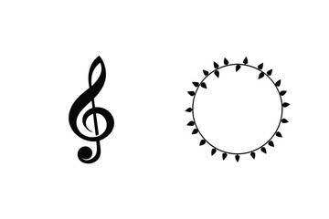 Fototapeta premium Treble Clef And Floral Circle Frame Isolated On White Background