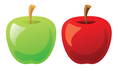 Red and green apple. Vector 3D clipart isolated on white background.