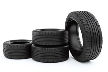 set of four tires on a white background