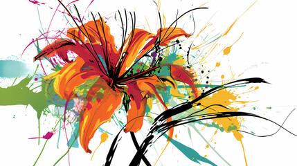 Fototapeta premium Line art flowers hand drawn illustration poster decorative painting