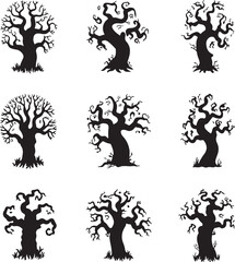 Nine Spooky Halloween Black Tree Silhouettes
