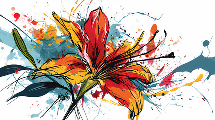 Line art flowers hand drawn illustration poster decorative painting