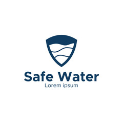 Shield logo accompanied drops of water. Shield water logo.