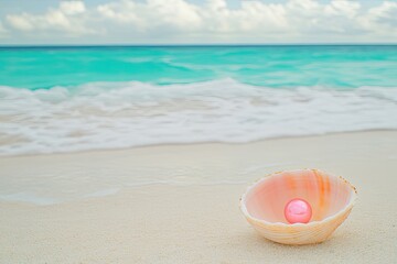 Pink pearl in seashell on beach (12)
