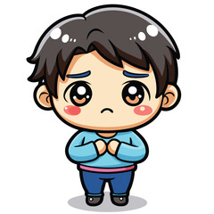 Obraz premium Sad cartoon boy with worried expression