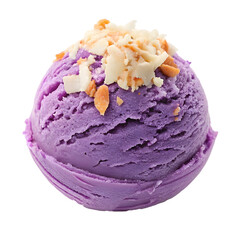 Creamy purple ice cream with coconut flakes and nuts on top