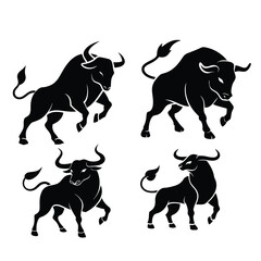 a set of bull silhouette vector illustration