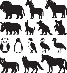 Collection of Simple Black Silhouettes of Various Animals