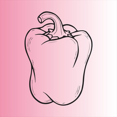 Bell Pepper Black and White Line Art Illustration,Hand Drawn Bell Pepper Outline Drawing,Simple Bell Pepper Sketch for Coloring,Realistic Bell Pepper Line Art Vector,Vegetable Bell Pepper Black