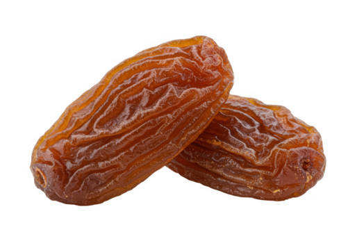 Close up of two dates isolated on transparent background