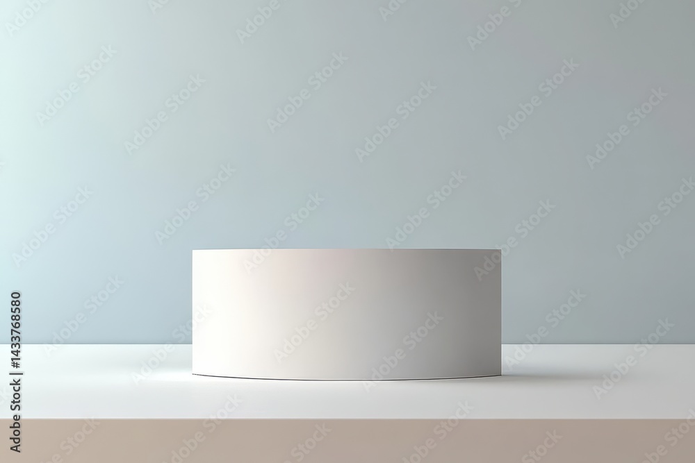 Poster clean presentation scene featuring a simple cylindrical stage. the pale hues evoke calm for displayi