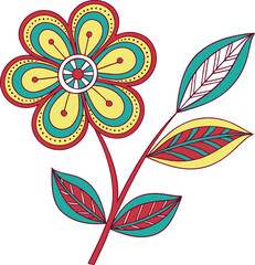 Colorful Vector Flower with Multicolor Petals and Leaves Illustration
