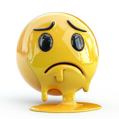 Melting sad face emoji, isolated on white background