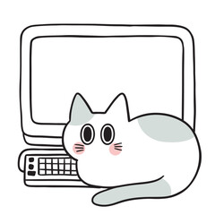 Cute cat cartoon digital line drawing element.