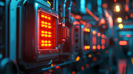 Obraz premium A high-tech environment with glowing red lights and intricate machinery, showcasing an advanced, industrial setting.