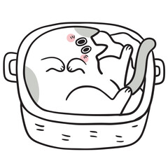 Cute cat cartoon digital line drawing element.