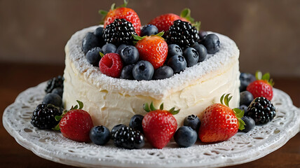 Delicious and Elegant Cheesecake Topped with a Colorful Assortment of Fresh Strawberries, Blueberries, and Blackberries.
