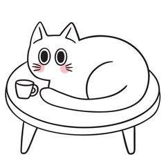 Cute cat cartoon digital line drawing element.