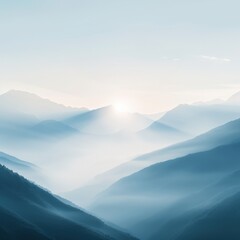 Fototapeta premium A serene landscape of misty mountains at dawn, showcasing soft hues and gentle slopes, evoking a sense of tranquility and natural beauty.