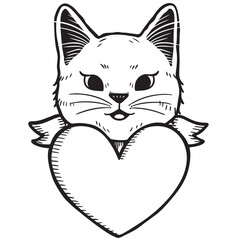 Cute cat cartoon digital line drawing element.