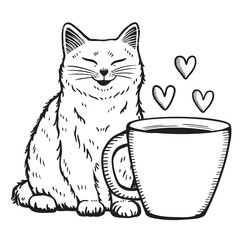 Cute cat cartoon digital line drawing element.