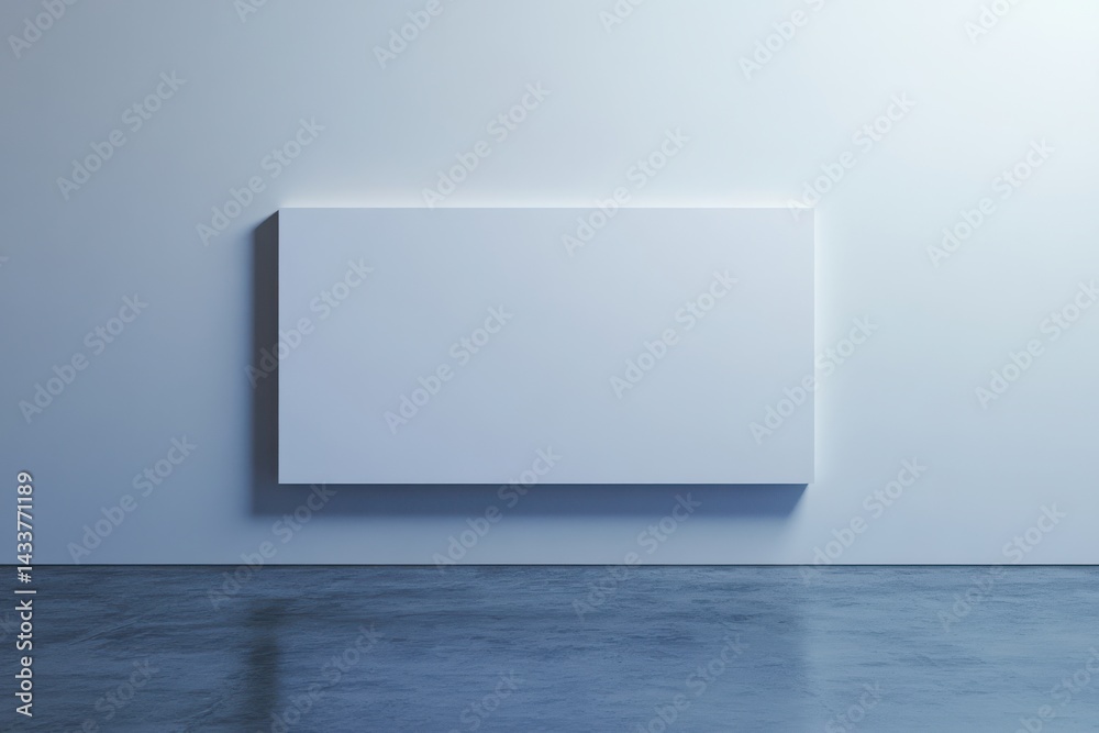 Poster a serene blank canvas: minimalist interior featuring a rectangular panel against a light wall, casti